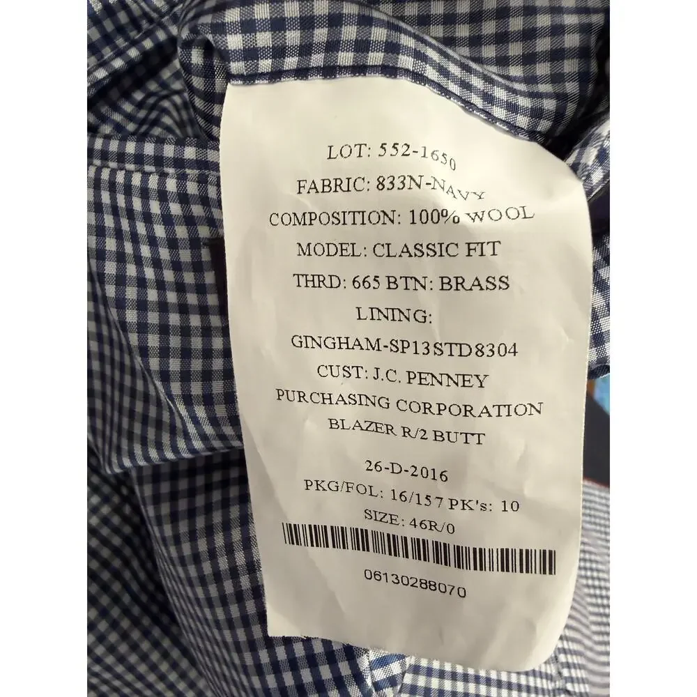 Old Money Wool Blazer Navy Brass Button Sport Coat Preference Stafford 46R
